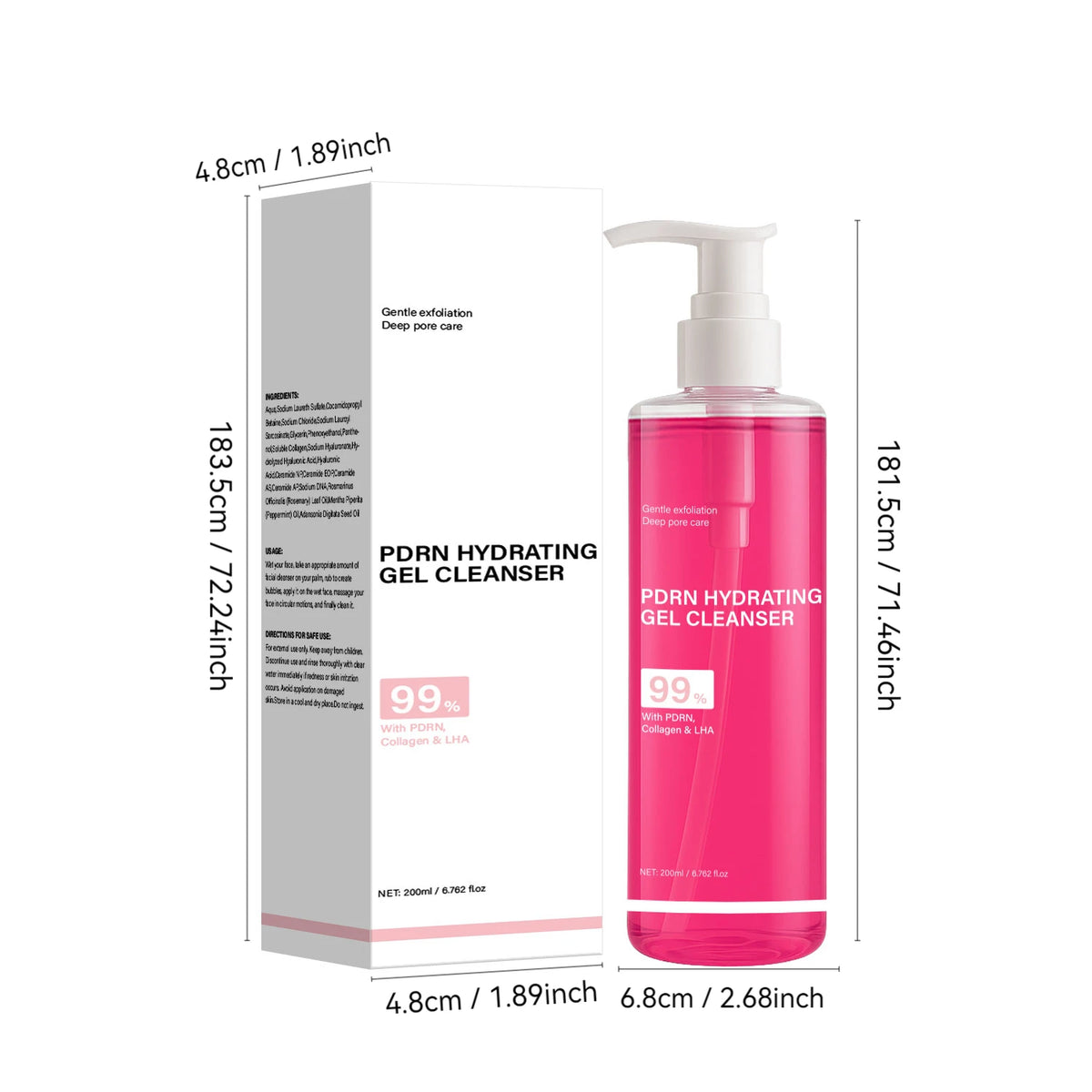 PDRN Hydrating Gel Cleanser, Salmon Pink Foam Cleansing Gel with PDRN & Collagen,Deep Cleansing,Gentle and Non-irritating, 200ml