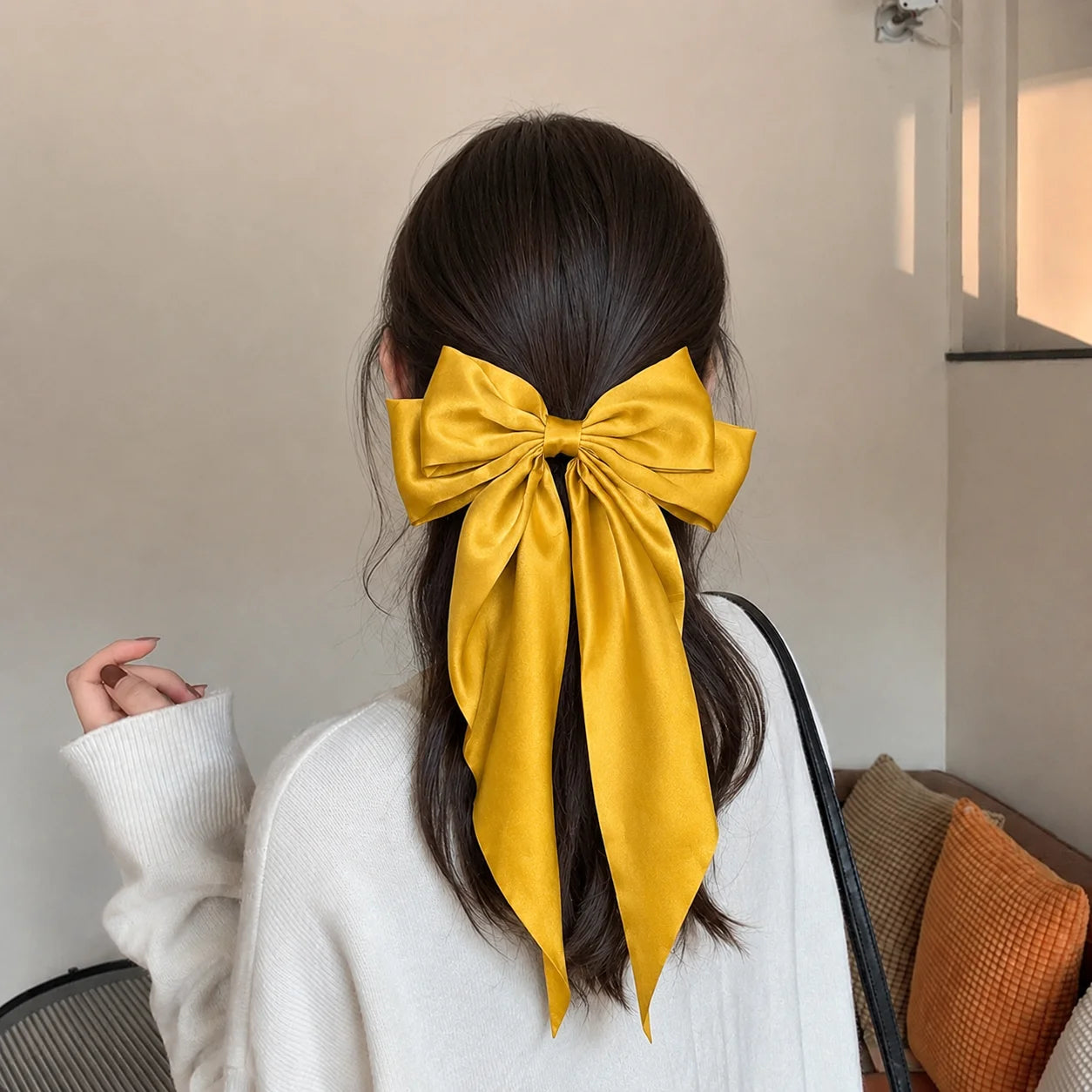 Large Satin Bow Hair Clip Women Korean Style Ribbons Bowknot Spring Clip Non Slip Hair Accessories for Girls Party Clamp Femme