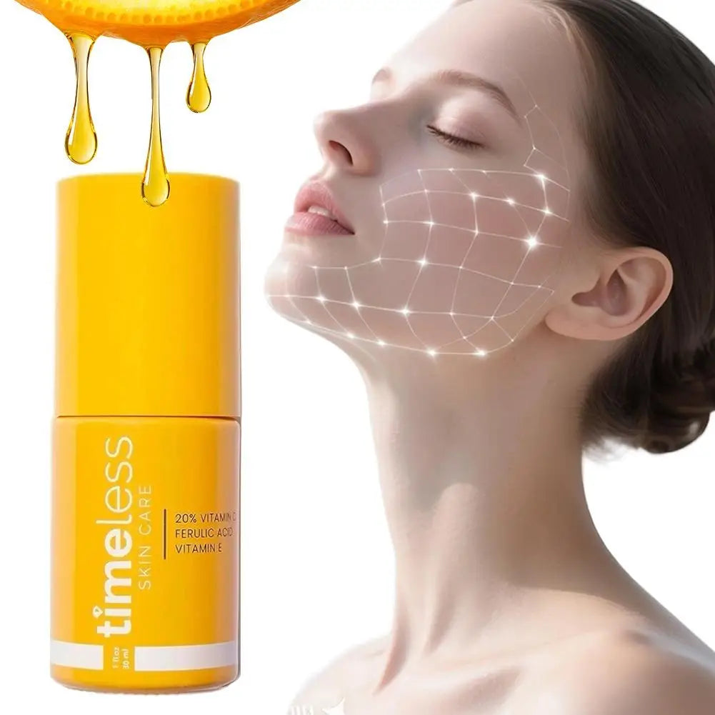 Timeless VC Serum with Ferulic Acid Antioxidant Wrinkle Resistant Hydrating Firming Reduce Fine Lines Essence for Brightens Skin