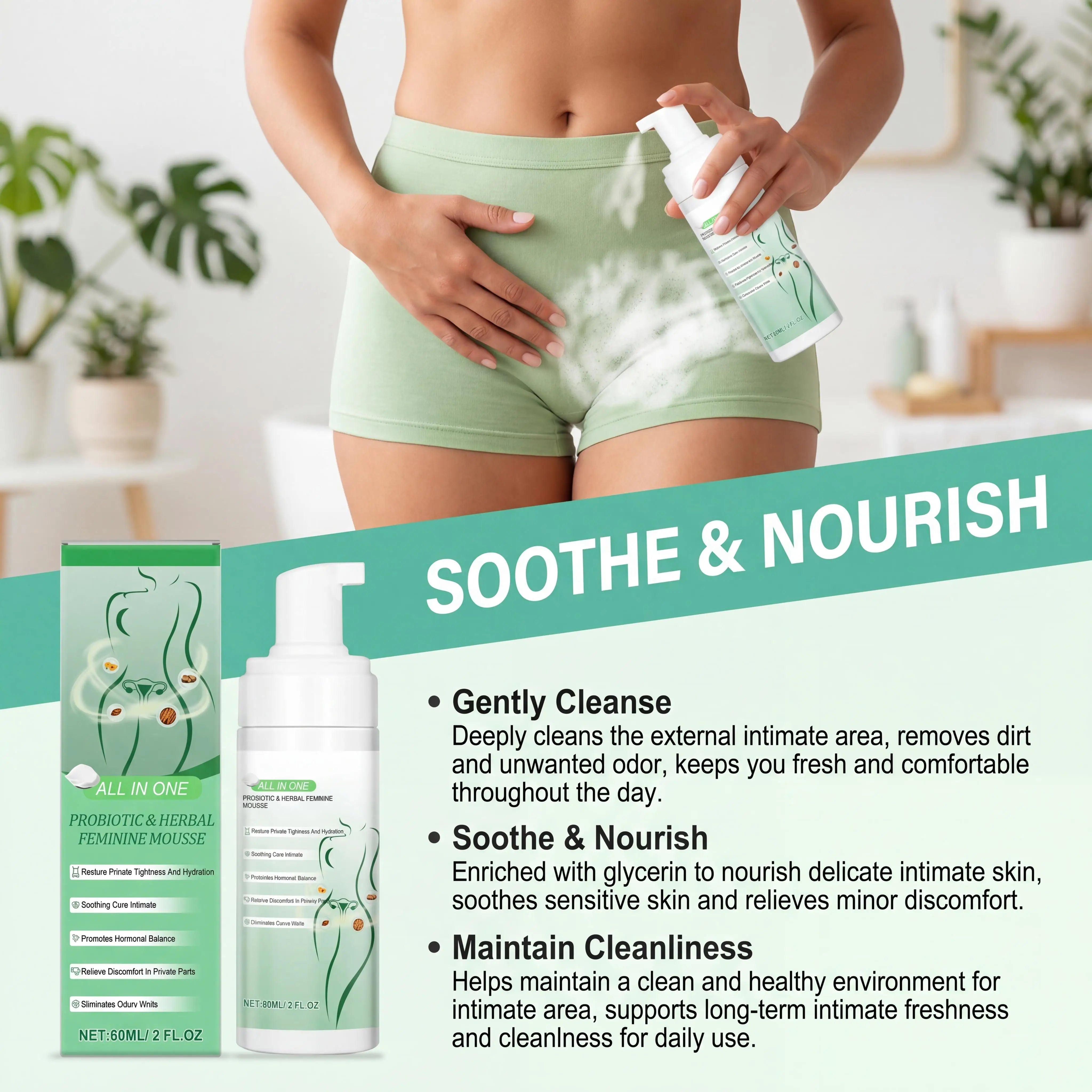 Herbal Women Private Part Care Hygiene Cleansing Mousse PH Balanced Relieve Local Discomfort Remove Odor Daily lasting Protect