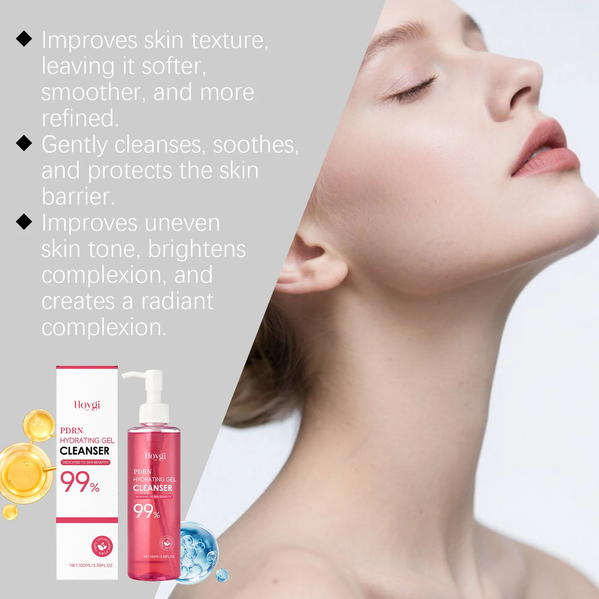 HOYGI Facial Cleansing Gel Oil Control Moisturizing Face Wash Anti-Acne Pore Refining Blackhead Remover Gentle Brightening Skin