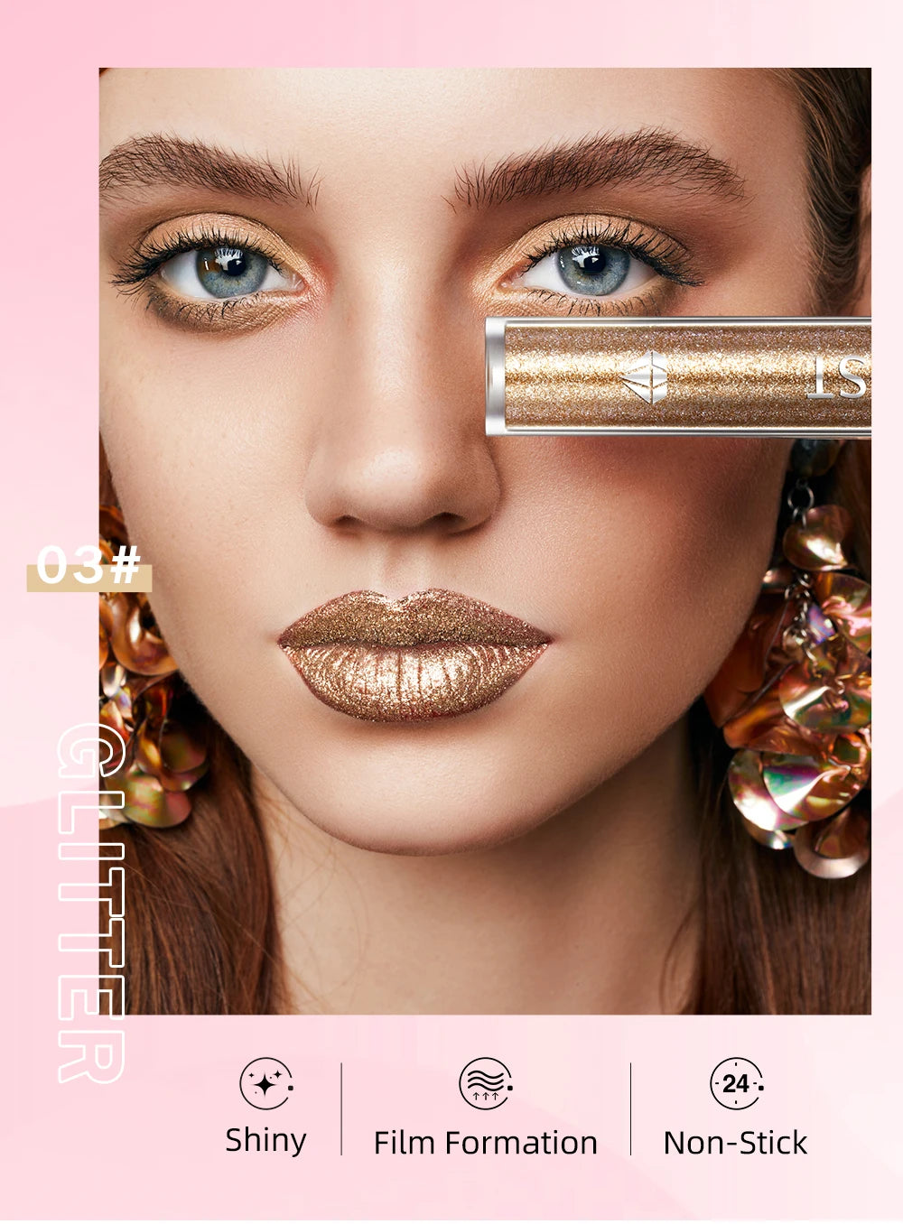 QIBEST Glitter Diamond Liquid Lipstick Waterproof Long Lasting Pearl Shiny Lip Gloss Metal Charming Women Lip Makeup 6 Colors