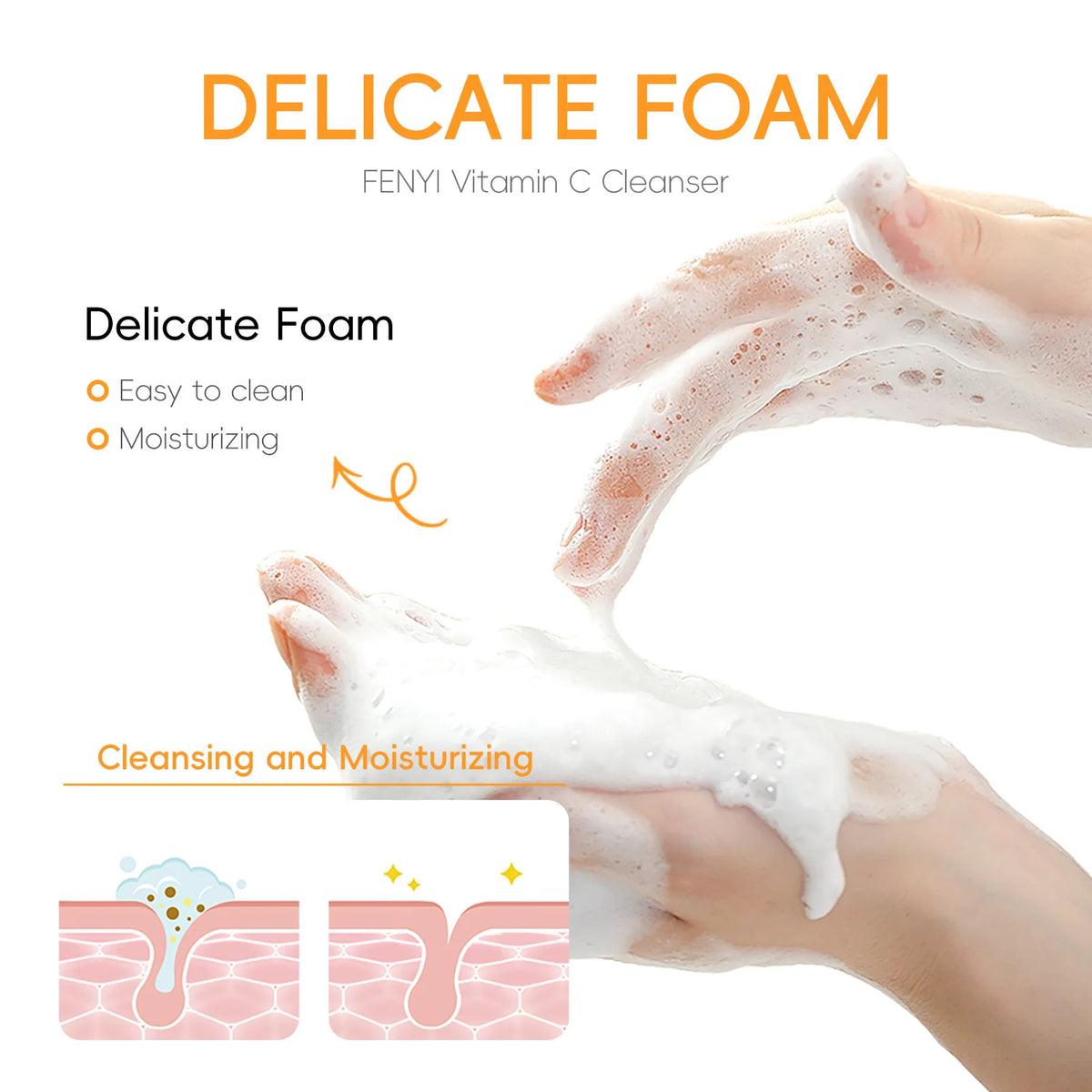 Vitamin C Facial Cleanser Deep Cleansing Moisturizing Blackhead Removal Gentle Foam Hydrating Non-Drying Face Wash Cleanser