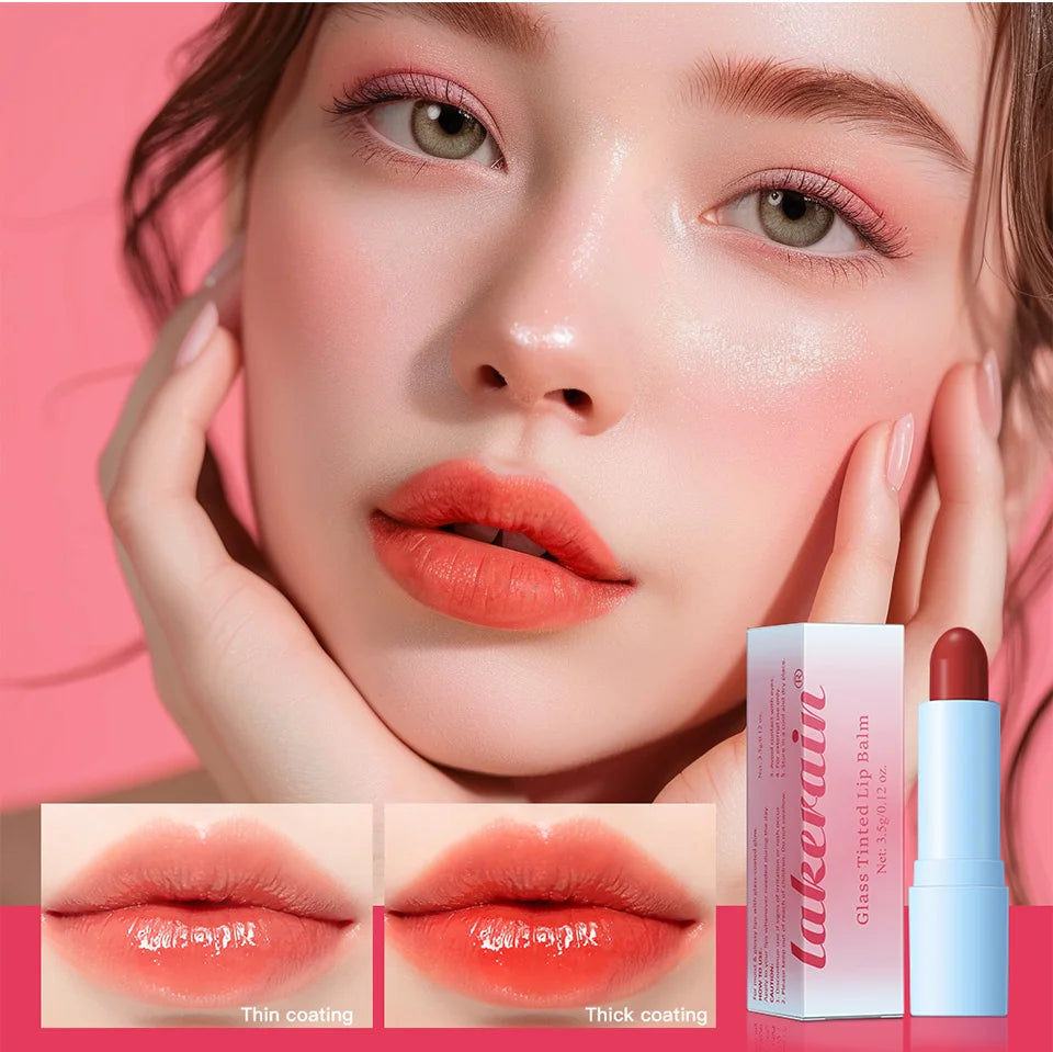 Glass Tinted Lip Balm Light Cherry Red Orange Glow Moisturizing Vegetarian Lip Balm With Bright Clear Color Korea Lip Cosmetics