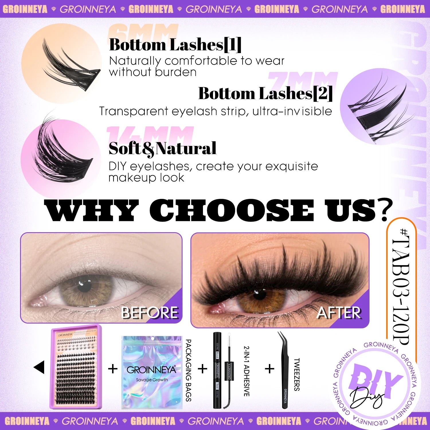 GROINNEYA Manga Lash Clusters Kit Fluffy 3D Mink Faux Cluster Lashes Kit Lashes Extension with Bond and Seal Makeup Kit