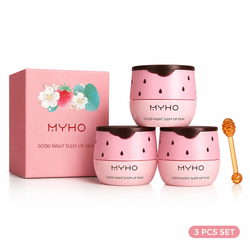 MYHO Strawberry Lip Sleeping Mask Overnight Repair Balm Hydrating Moisturizing Jelly Lip Care Non-Sticky Gloss with Applicator