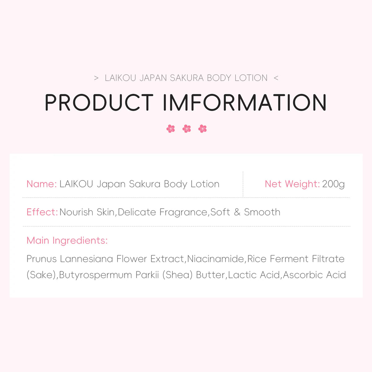 Laikou Cherry Blossom Body Lotion Moisturizing & Repairing  Winter Chapped Skin Care Moisturizing Without Greasiness 200g/120g
