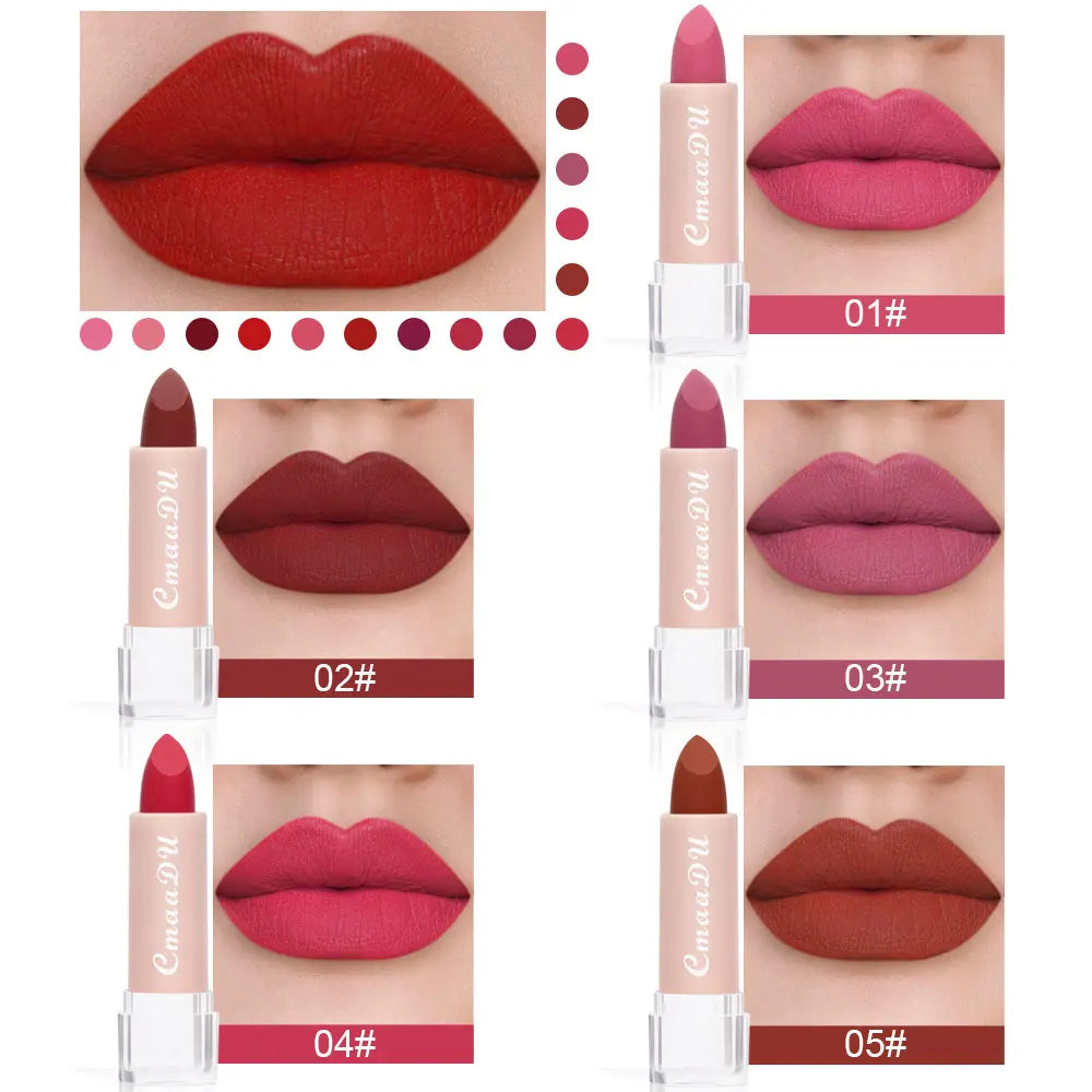 1 Pcs Velvet Matte Lipstick Long-Lasting Non-Stick Cup Waterproof Moisturizing Lip Gloss Fashion Classic Shades For Daily & Date