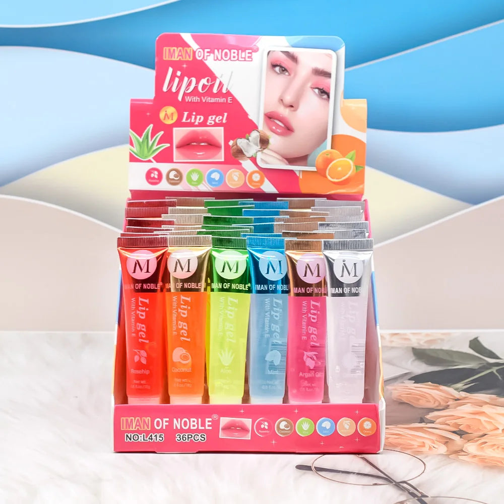 6Pcs Fruity Flavor Watery Glossy Lip Gloss Set Clear Lip Gel Hydrating Moisturizing Lip Gloss Women Lips Makeup
