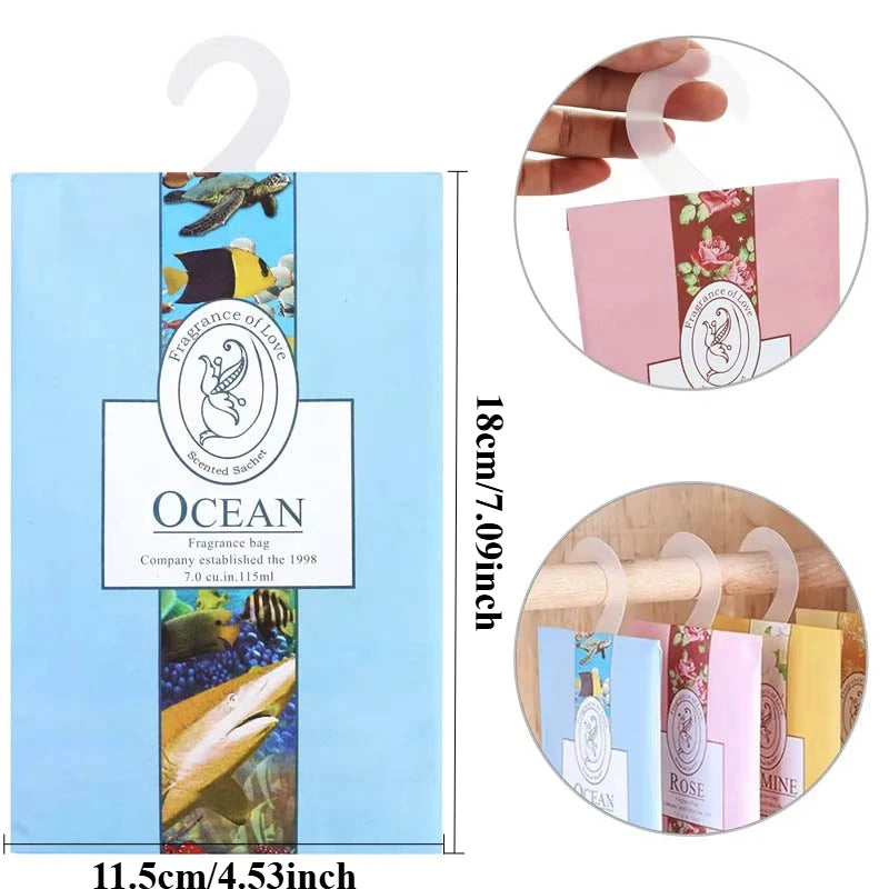 5pcs Natural Jasmine Rose Lavender Hanging Freshener - Long-Lasting Odor Eliminator for Wardrobe Car Closets Refill-Free