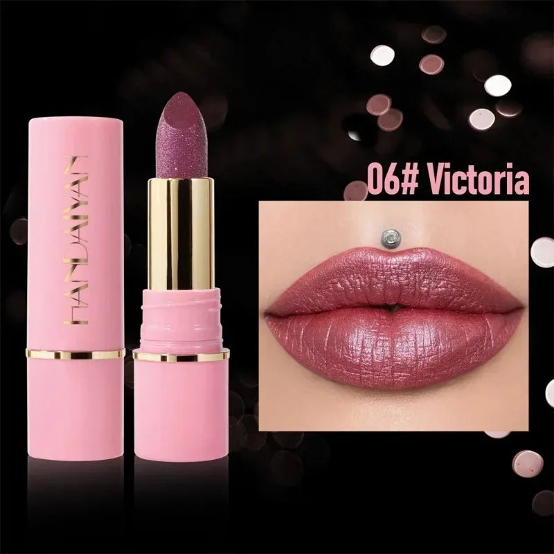 8 Colors Diamond Shimmer Lipstick Purple Metallic Glitter Pearlescent Lip Tint Long Lasting Waterproof Lipstick Makeup Cosmetics