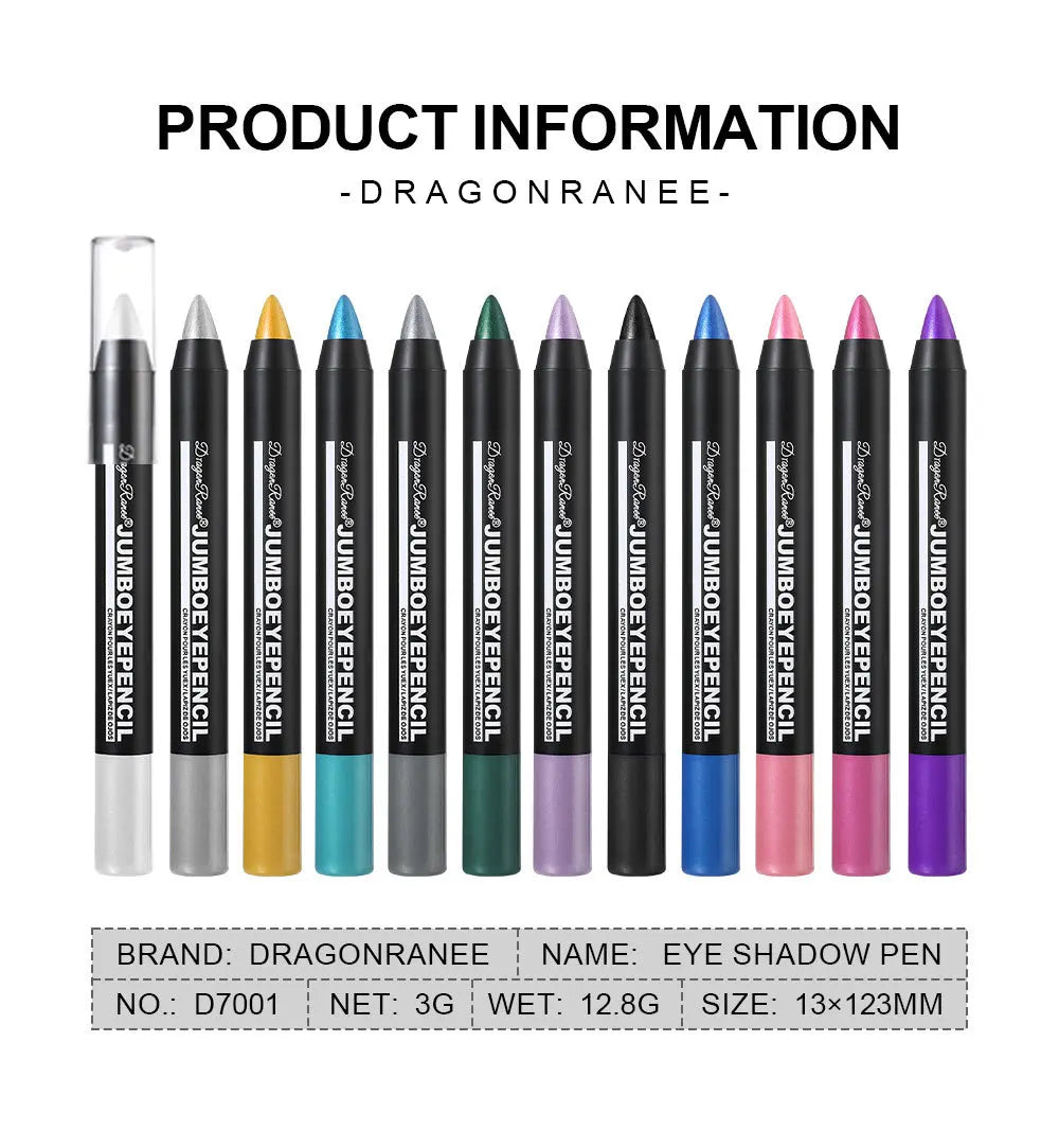 Smoky Dark Green Eyeshadow Pencil Stick Waterproof Pearlescent 12 Colors Metallic Glitter Eye Shadow Highlighter Pen Makeup Tool