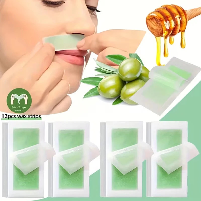 12 Pcs Depilatory Wax Strips Waxing Kit for Women Men Face Leg Arm Body Gentle Non-Irritating Quick Easy Hair Beauty Tools