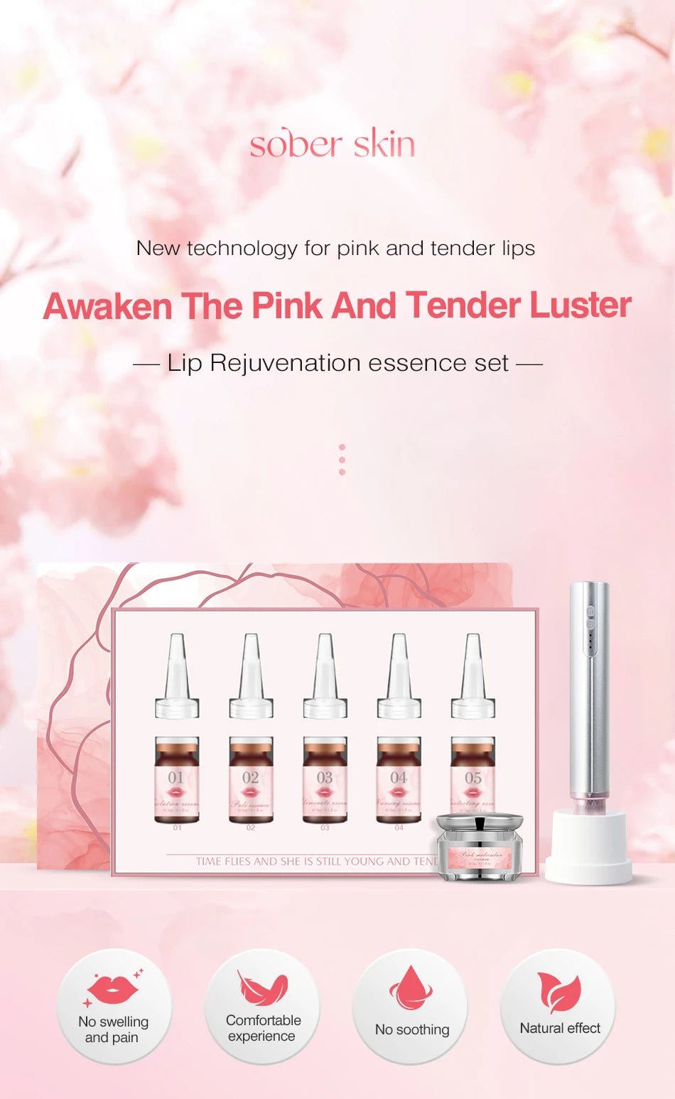 SOBER SKIN Natural Rose Lip Care Rose Scrub Lip Balm Lighten Dark Lip Color Brighten Roma Pink Lip