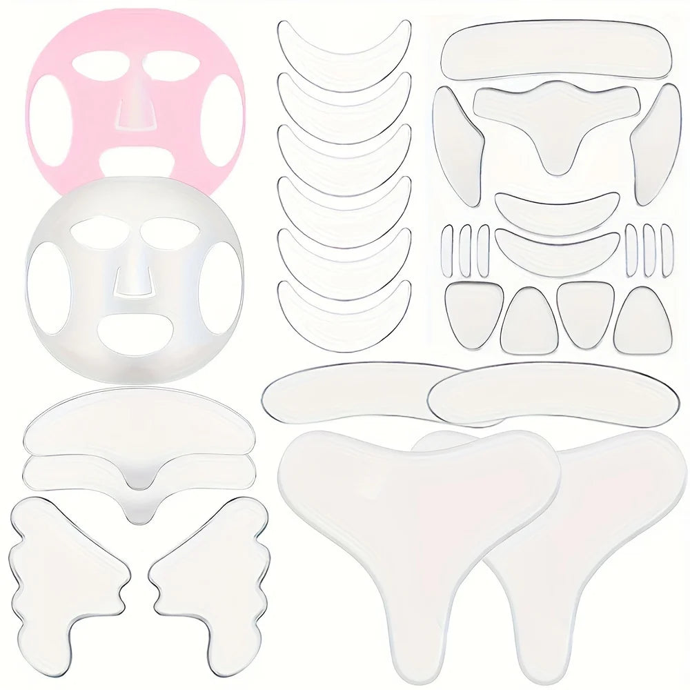 32Pcs Facial Chest Neck Silicone Pad Reusable Face Forehead Patche Facial Sleeping Mask Cover for Smoothing Chest Neck Eye Mouth