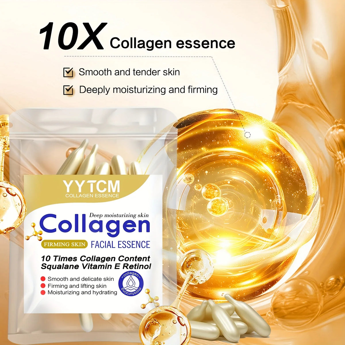 Collagen Firming Capsule Serum, moisturizes and hydrates for smooth skin, contains plant-based squalane, retinol, and vitamin E for deep hydration (0.4g x 30 capsules)/bag - 1 bag