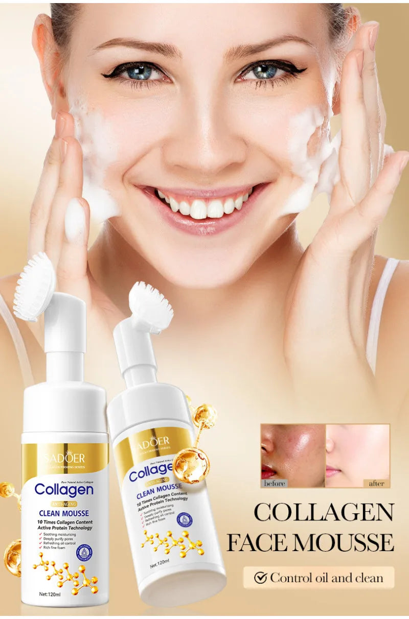 SADOER Collagen Facial Cleanser for Anti Wrinkle Deep Cleaning Mousse Nourishing Moisture Skin Care 120ml