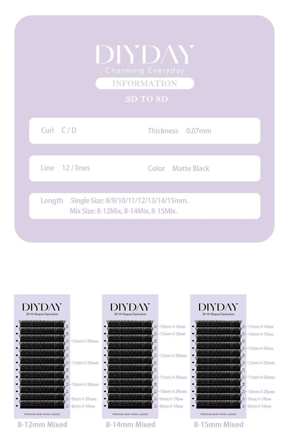 DIYDAY W Shape Eyelash Extension 3d 4d 5d 6d 7d 8d W-Shaped Eyelashes Premade Fans Individual BASF Mink Faux Lashes