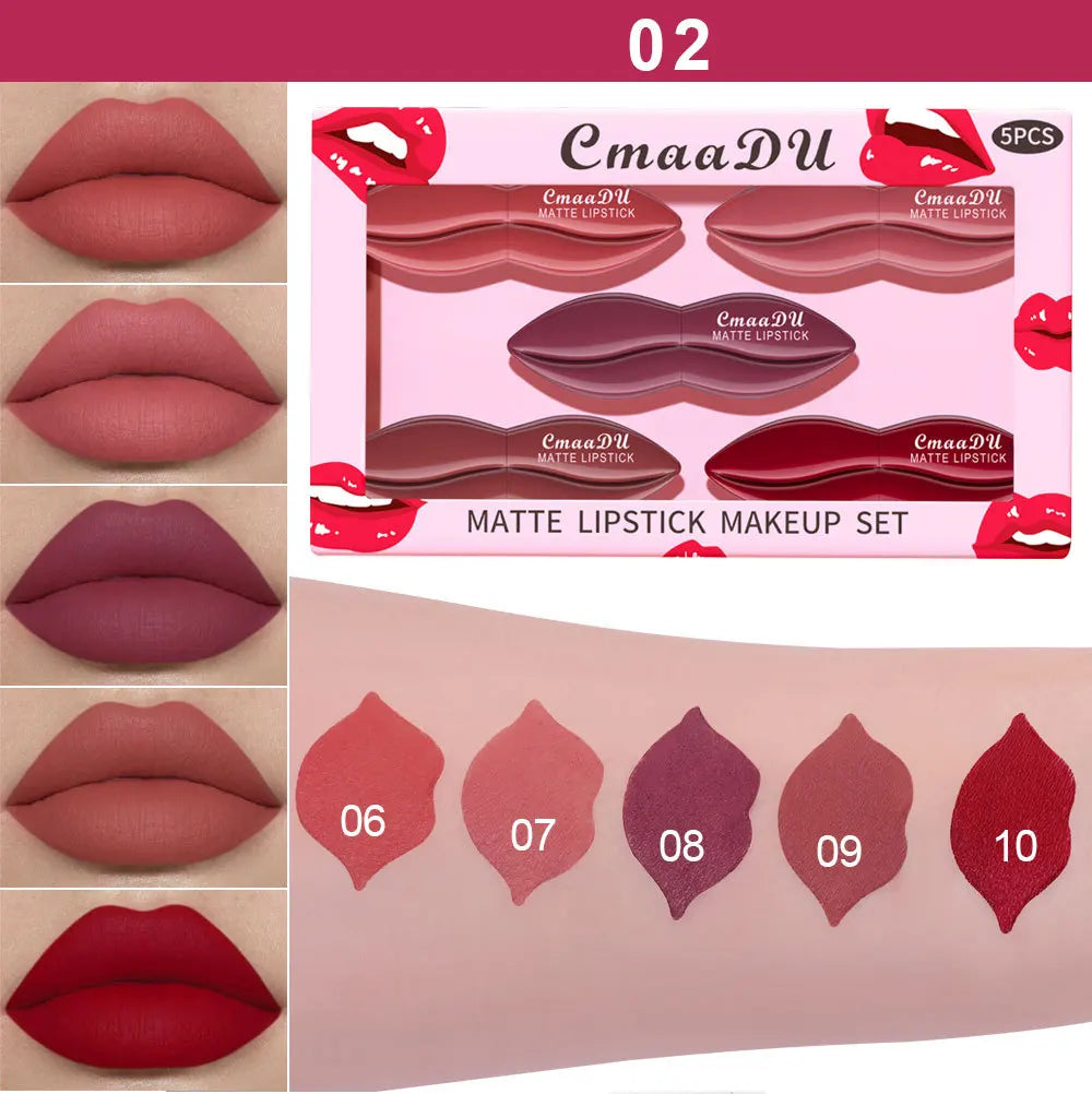 5pcs Matte Lipstick Set Velvety Smooth Long Lasting High Pigment Waterproof Lip Makeup Kit With Elegant Gift Box
