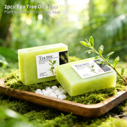 2Pcs100G Tea Tree Oil Soap Bar Deep Cleansing Facial Bath Bar Acne Pimple Control New Formula