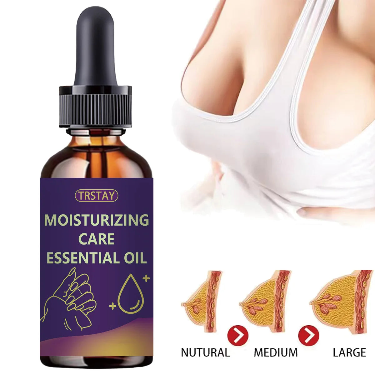 TRSTAY Chest Firming Essential Oil, 100% pure natural plant extract, effectively enhances and tightens the chest