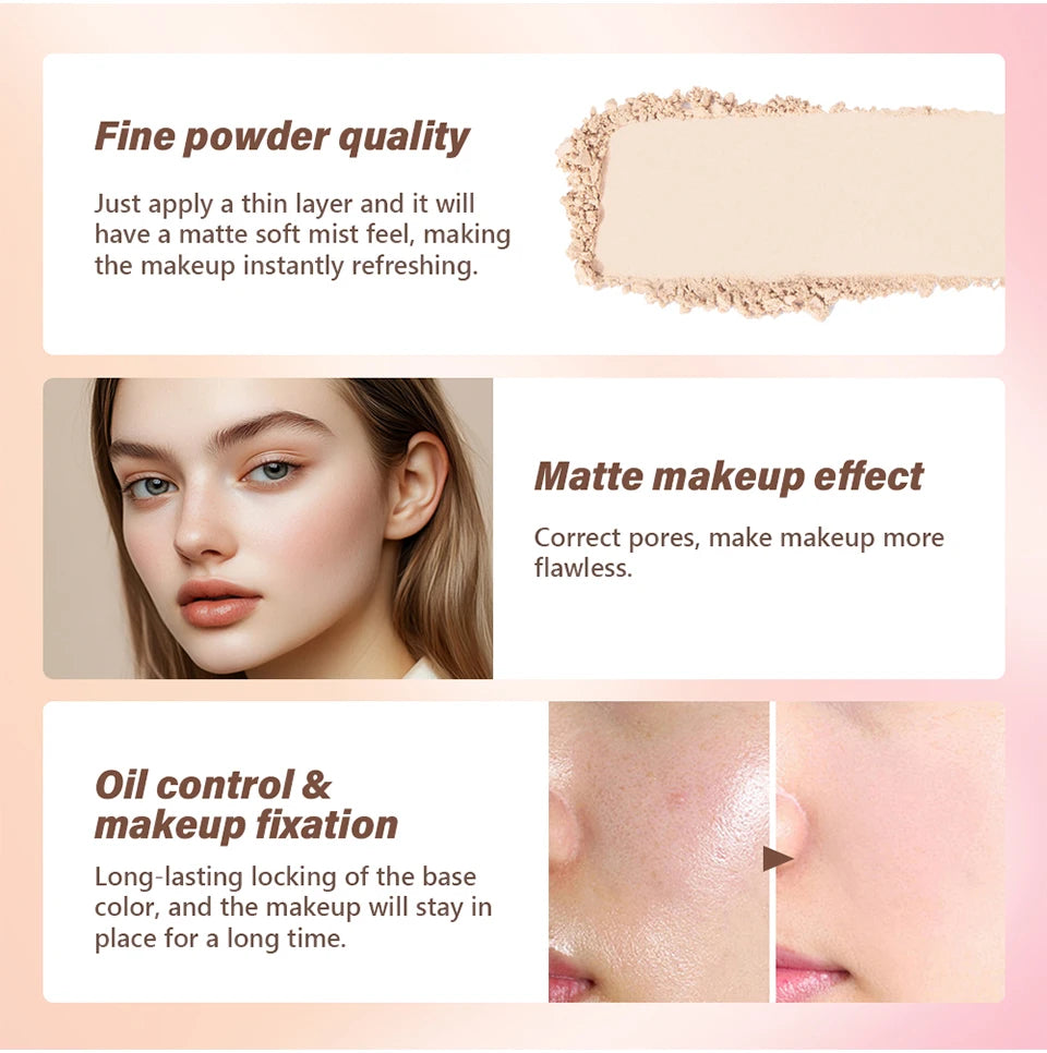 Setting Powder long-Lasting Matte Pink Finish Oil Control Makeup Fixation Removal Pore Modification Setting Cosmetics one size