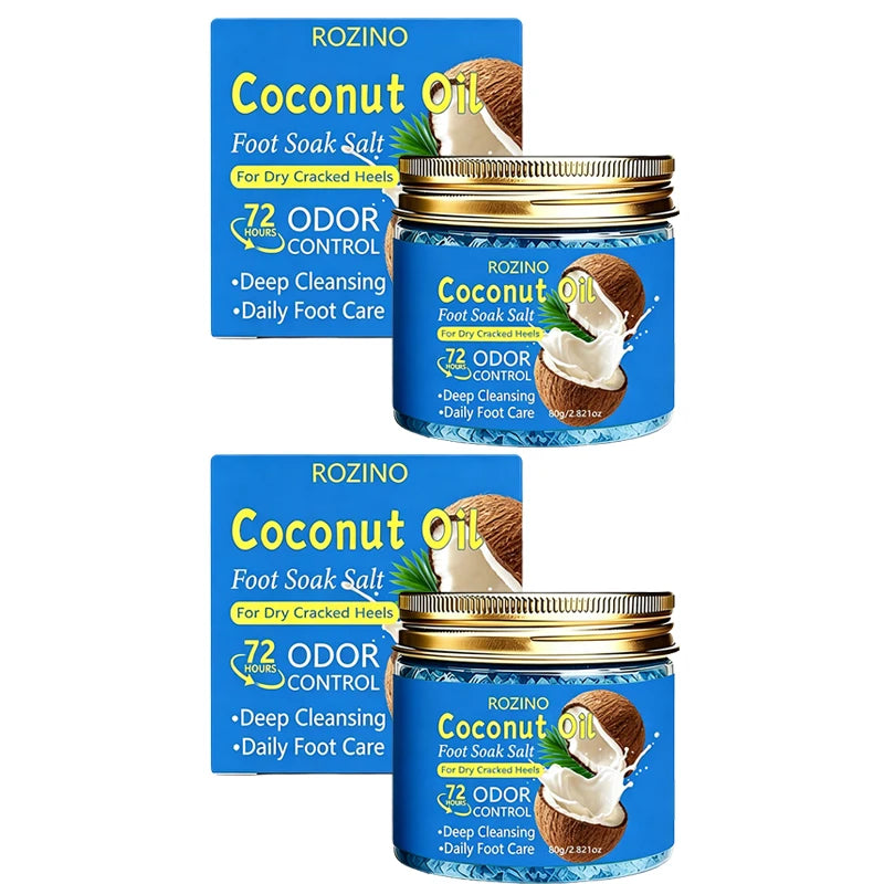 80g Coconut Oil Deodorizing Cleansing Foot Bath Salt, Natural Fragrance for Foot Care, Foot Soaking Exfoliating Salt, Deep Cleansing, Removes Dead Skin Cells, Long-Lasting Moisturizing Care