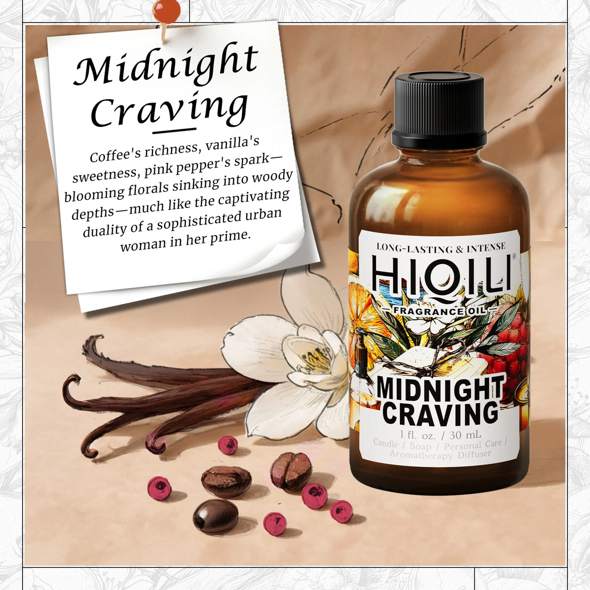 HIQILI New 30ml Perfume Oil Series, Vanilla/Lavender/Rose/Sandalwood 100% Natural Extract Perfume Oil, For Home Use, Humidifier
