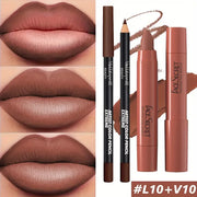 2pcs/Set Matte Velvet Lipstick Lip Combo,Long-lasting Waterproof High-saturation Non-sticky Formula,pink Pink Tones