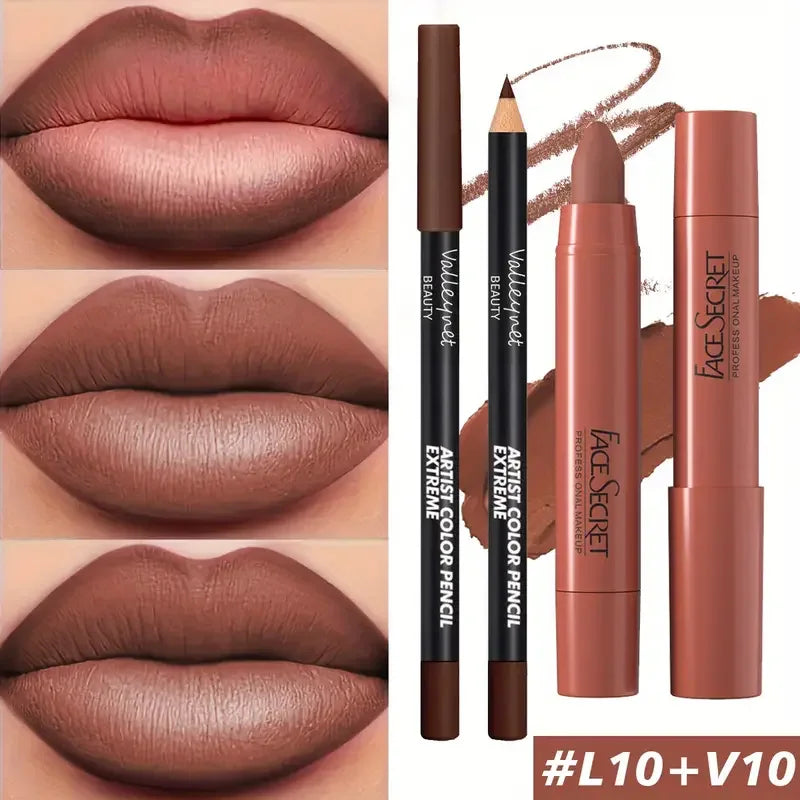 2pcs/Set Matte Velvet Lipstick Lip Combo,Long-lasting Waterproof High-saturation Non-sticky Formula,pink Pink Tones