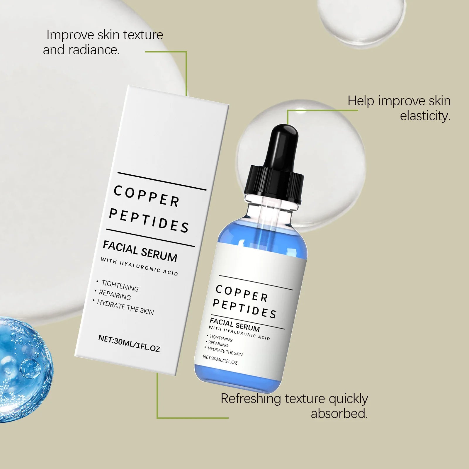 Copper Titanium Essence Hyaluronic Acid Serum For Sensitive Dry Moisturizing Brightening Soothing Face Skin Care Essence