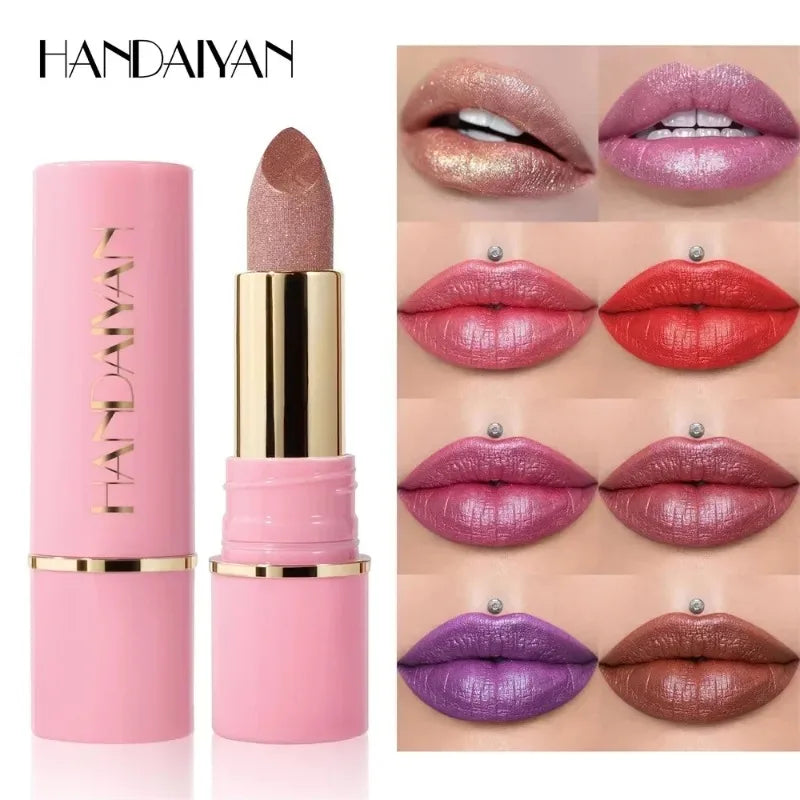8 Colors Diamond Shimmer Lipstick Purple Metallic Glitter Pearlescent Lip Tint Long Lasting Waterproof Lipstick Makeup Cosmetics