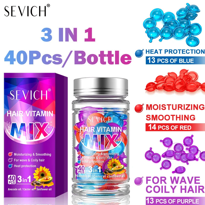 40pcs Mix Hair Vitamin Capsules Repairing Maltreated Frizzy Hair Silky Moisturizing Hair Oil Smoothing Nourishing Hair Care
