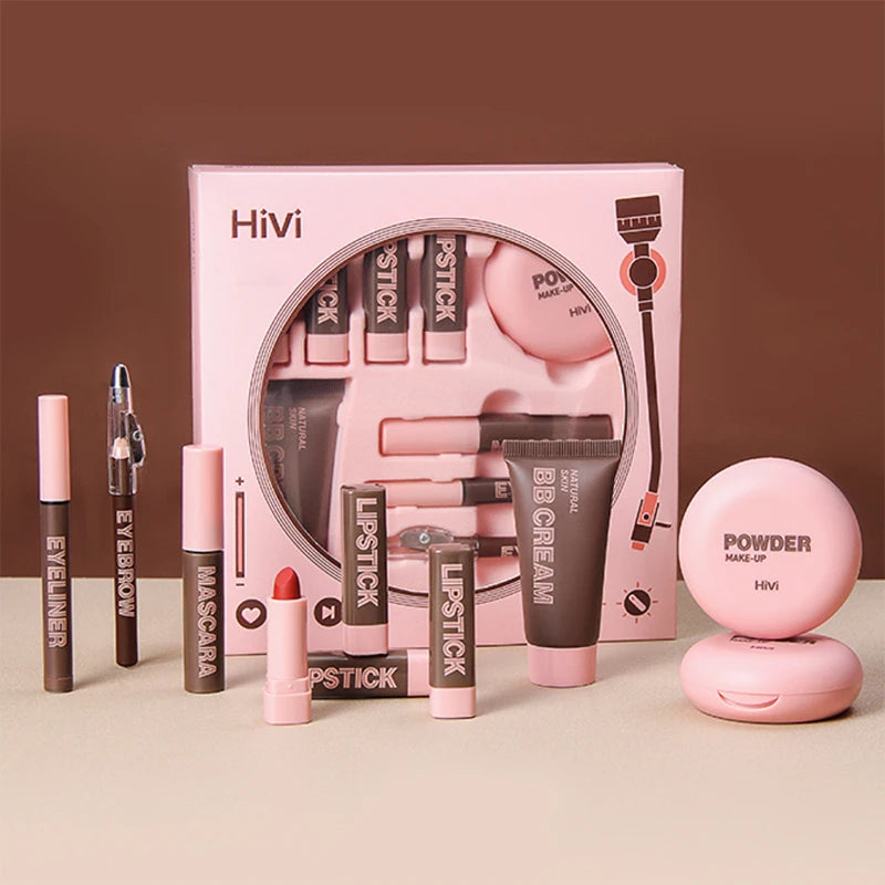 Women's Christmas makeup set, 9 lipsticks & powder press &BB cream & eyebrow pencil & mascara & eyeliner set,for women and girls