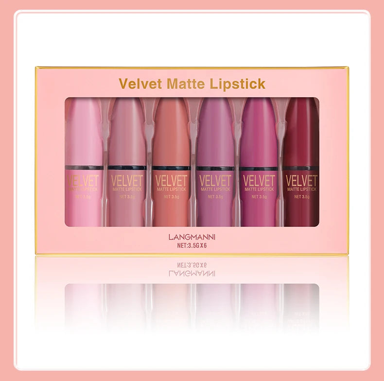 Matte Lipstick Set with Matte Finish, Waterproof and Not Easy to Stick to Cups, 6-Color Gift Box Lipstick Set