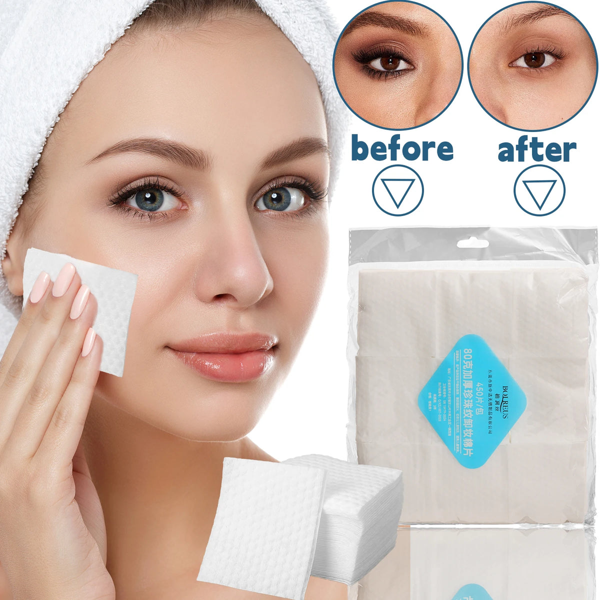 450PCS 3D Water-locking Makeup Cotton Pads for Women Non-shedding Square Pearl Pattern Cosmetic Remover Cotton Pads Face Tools