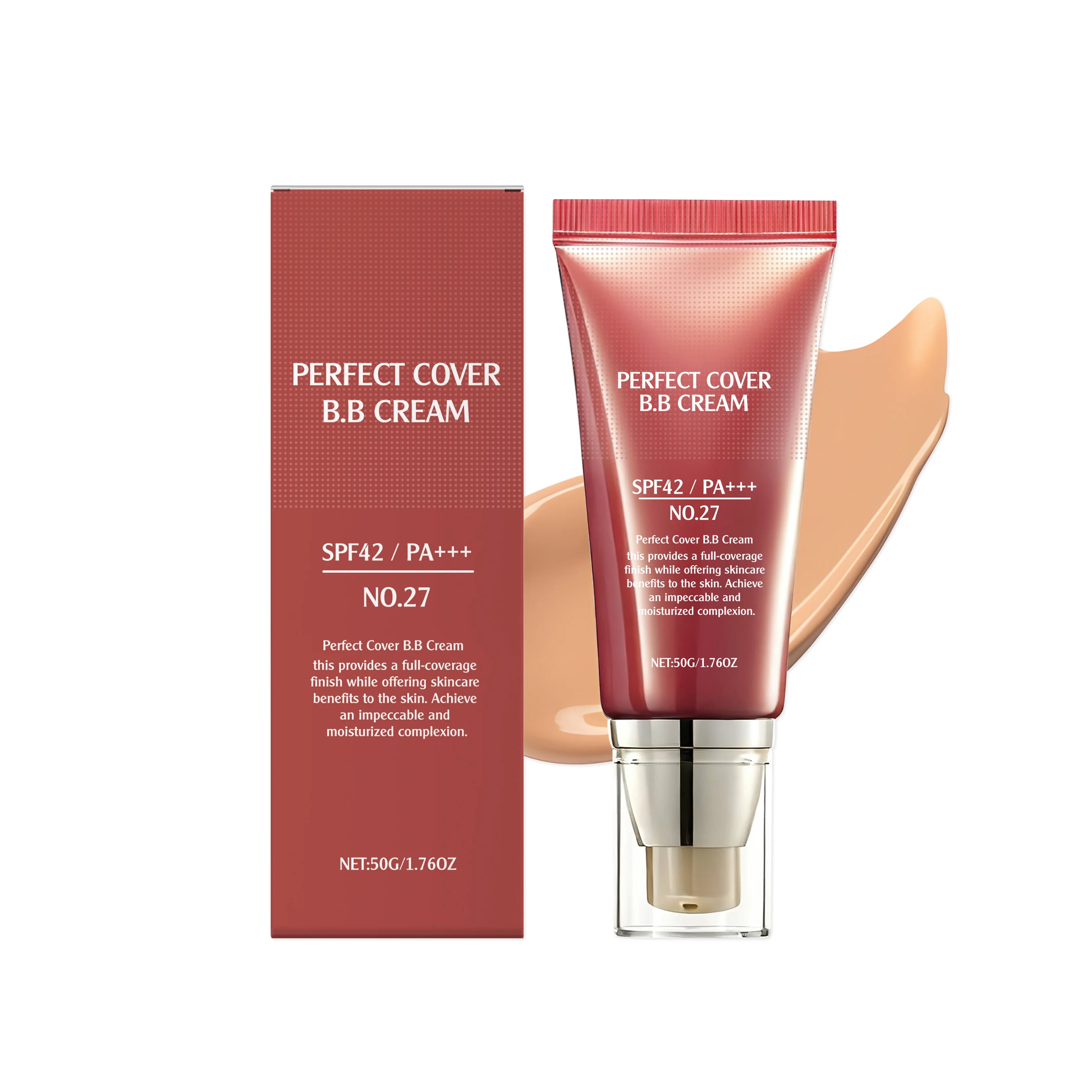 BB Cream SPF 42 PA +++ Tinted Moisturizer for Face Full Coverage Concealer Liquid Foundation Makeup for Dark Circles Fine Lines