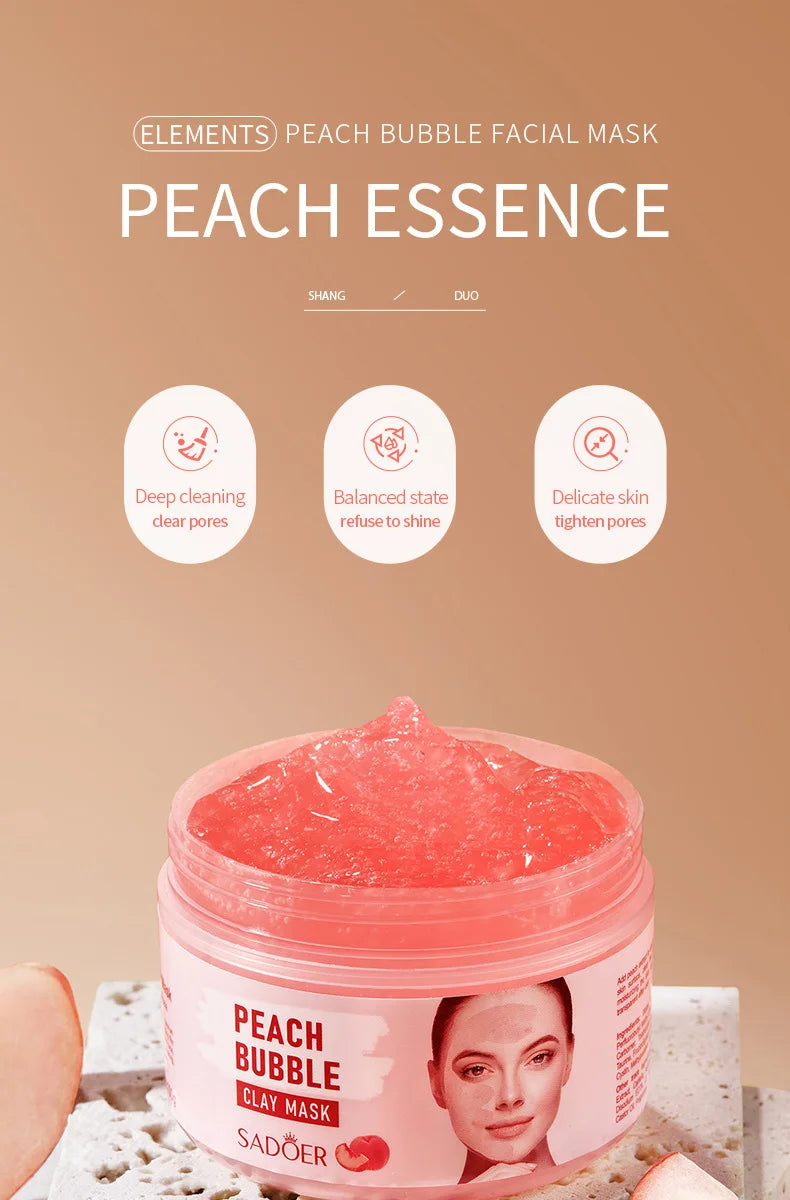100g Peach Deep Cleansing Bubble Clay Facial Mask Remove Blackheads Oil Control Moisturizing Face Smooth Korean Skin Mud Masks