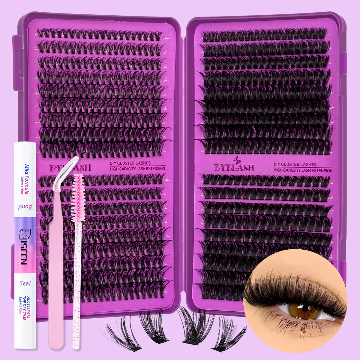 Lash Clusters Kit DIY Lash Extension Kit Large Capacity D Curl with Lash Bond And Seal And Eyelash Tweezers Makeup