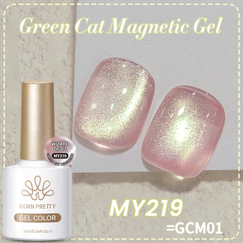 BORN PRETTY 10ml Green Cat Magnetic Gel Ultra Shine Holographic Glitter Semi Permanant Soak Off UV LED Gel Varnish For Manicure