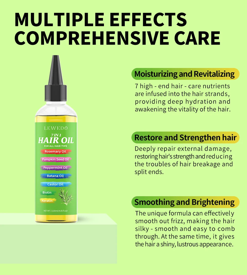 7-IN-1 Hair Oil for All Hair Types Natural Plant Oils Complex Hair Care Serum Reduces Breakage Hydration & Shine Hair Essence