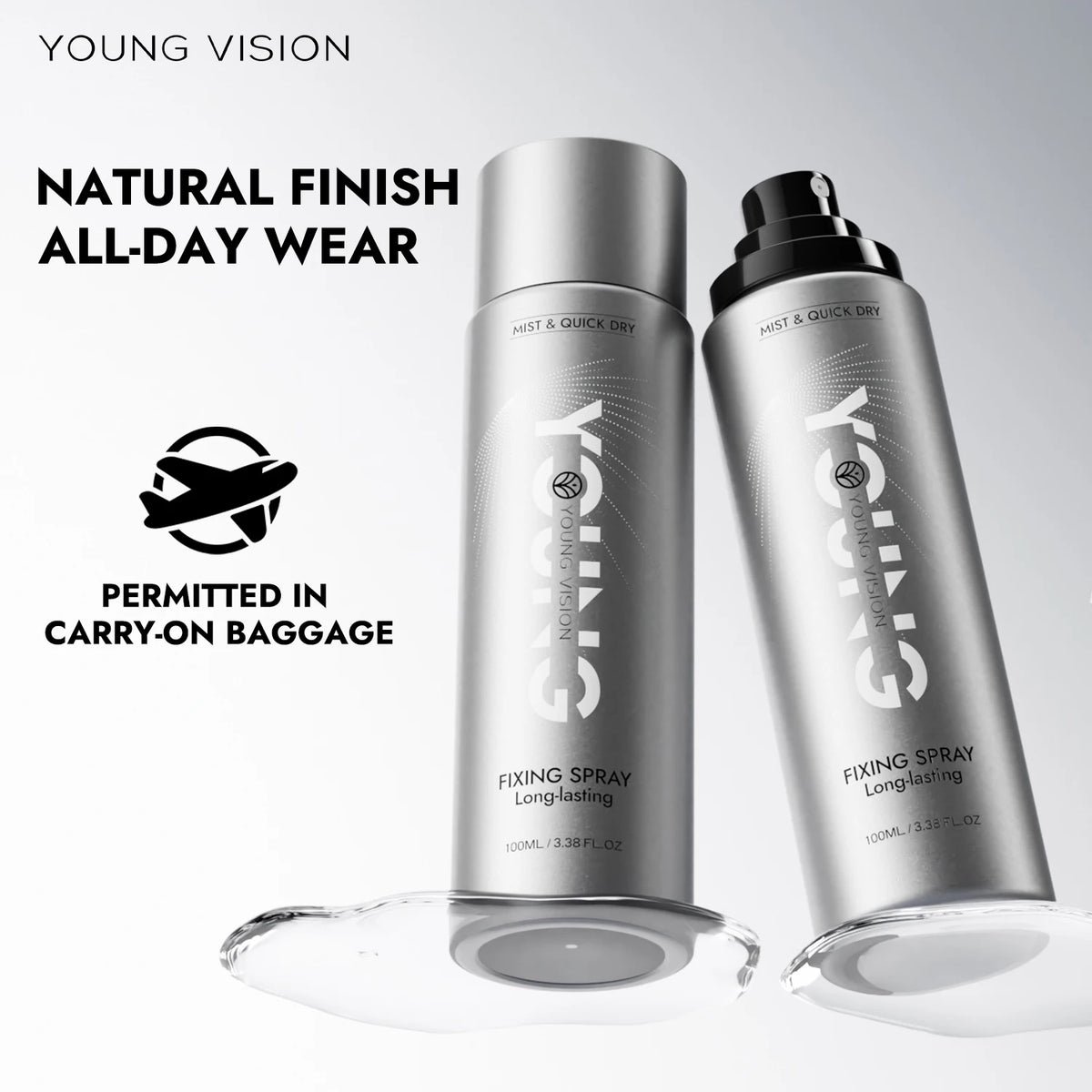 YOUNG VISION 100ml Makeup Setting Spray – Long-Lasting Matte Finish, Oil-Control, 3-Layer Film-Forming, Alcohol-Free, Hydrating,