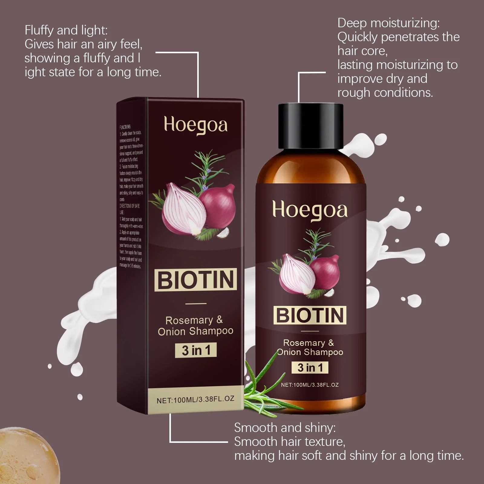 3 In 1 Rosemary Biotin Shampoo Hair Growth Thickening Anti Loss Strengthening Root Oil Control Deep Cleansing Volumizing Shampoo