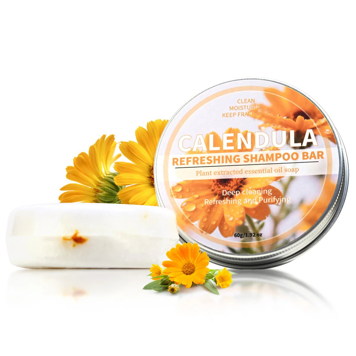 Calendula Shampoo Bar, Herbal Essential Oil Hair Care Soap, Deep Cleansing Natural Oil Soap
