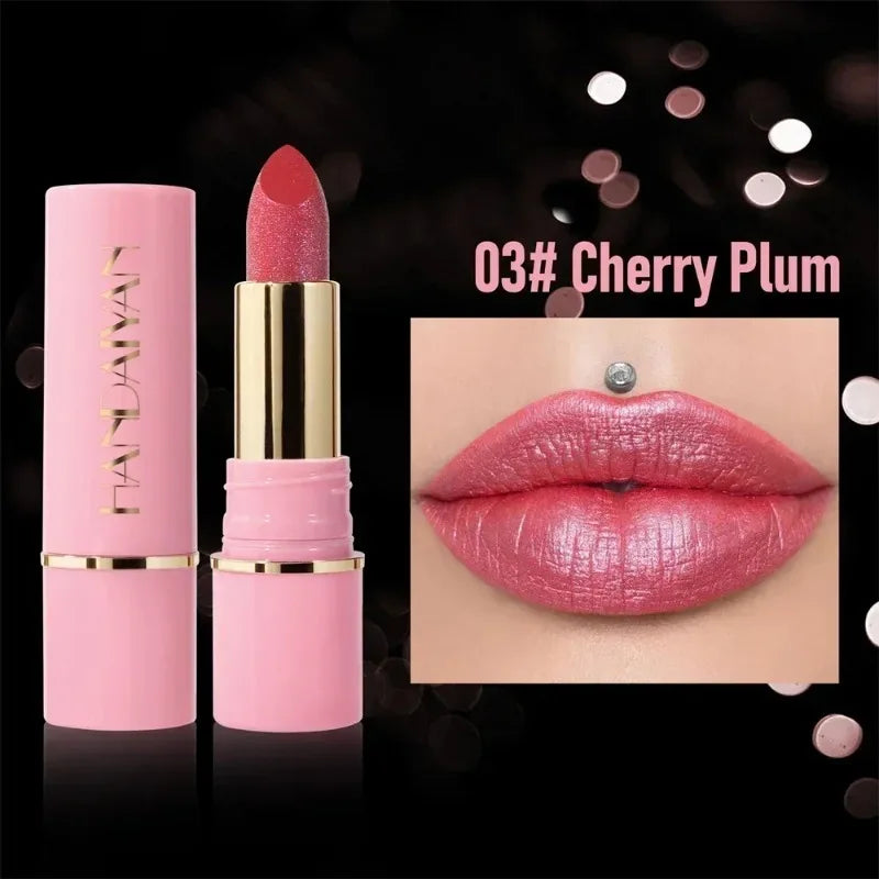8 Colors Diamond Shimmer Lipstick Purple Metallic Glitter Pearlescent Lip Tint Long Lasting Waterproof Lipstick Makeup Cosmetics
