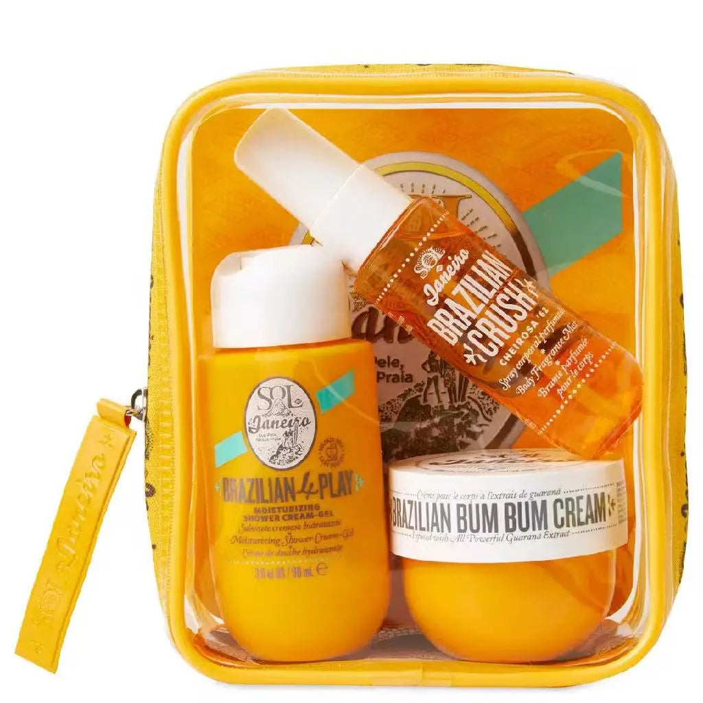 Sol de Janeiro Jet Set Travel Shower Kit, Mini Travel Size Body Wash & Skincare Travel Set, Portable Vacation Gift Kit For Women