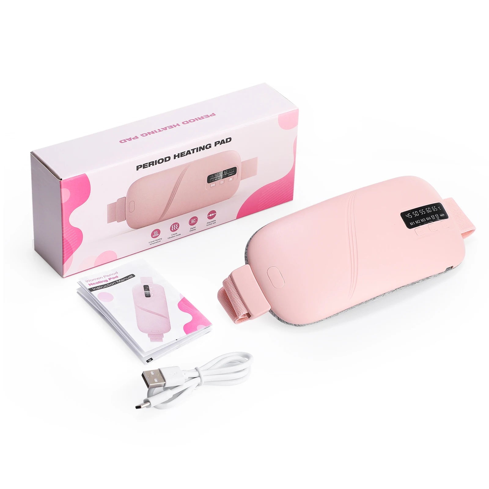 Electric Waist Massage Period Cramp Massager Vibrating Heating Belt for Menstrual Waist Stomach Abdominal Warm Palace Belt