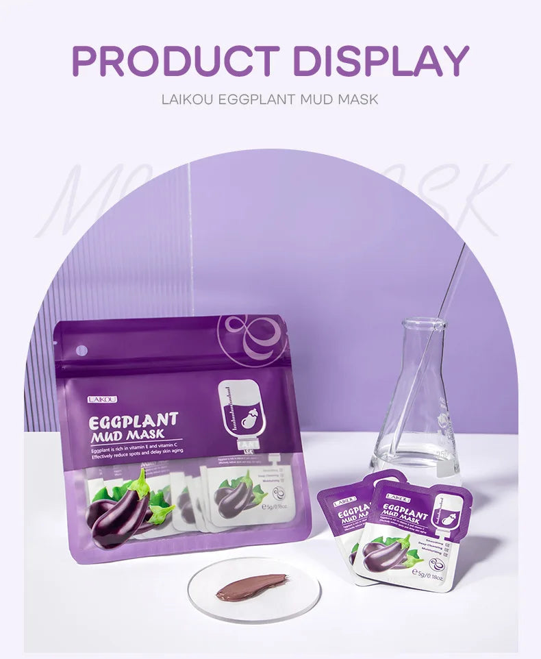 5pcs LAIKOU Eggplant Mud Mask Oil Control Moisturizing Anti-Acne  Anti Wrinkle Whitening Cleansing Clay Mask Skin Care Face Mask