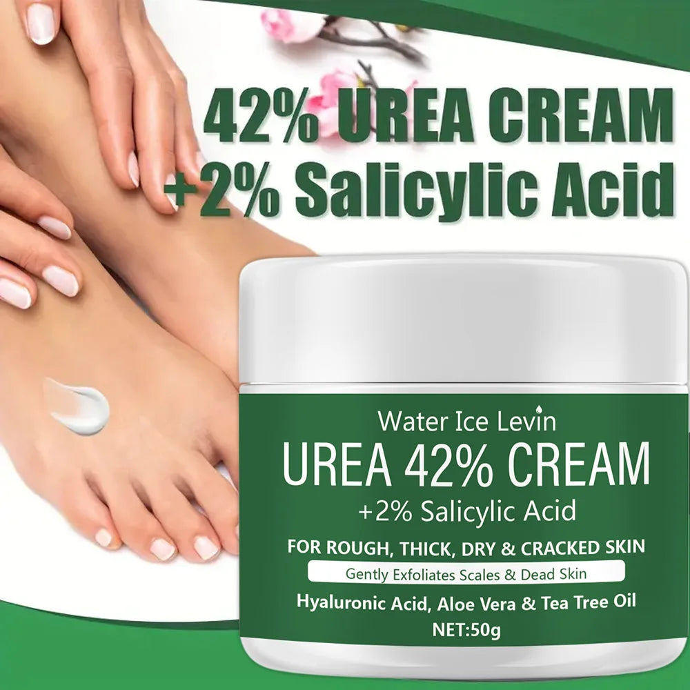 Urea 42% + 2% Salicylic Acid Cream with Hyaluronic Acid & Tea Tree Oil, Moisturizes and Exfoliates Rough, Dry Skin