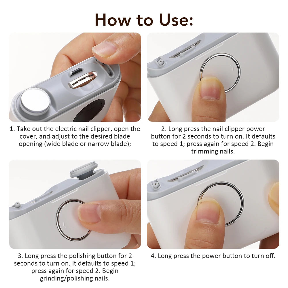 Electric Nail Clipper Cutter With LED Light 2in 1 Automatic Nail Grinder Trimmer For Baby Adult Mini Manicure Tools Nail Care